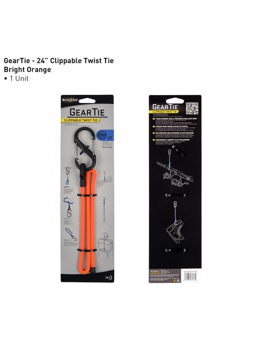 Хомут Nite Ize Gear Tie Clippable Twist Tie 24", оранжевий з карабіном