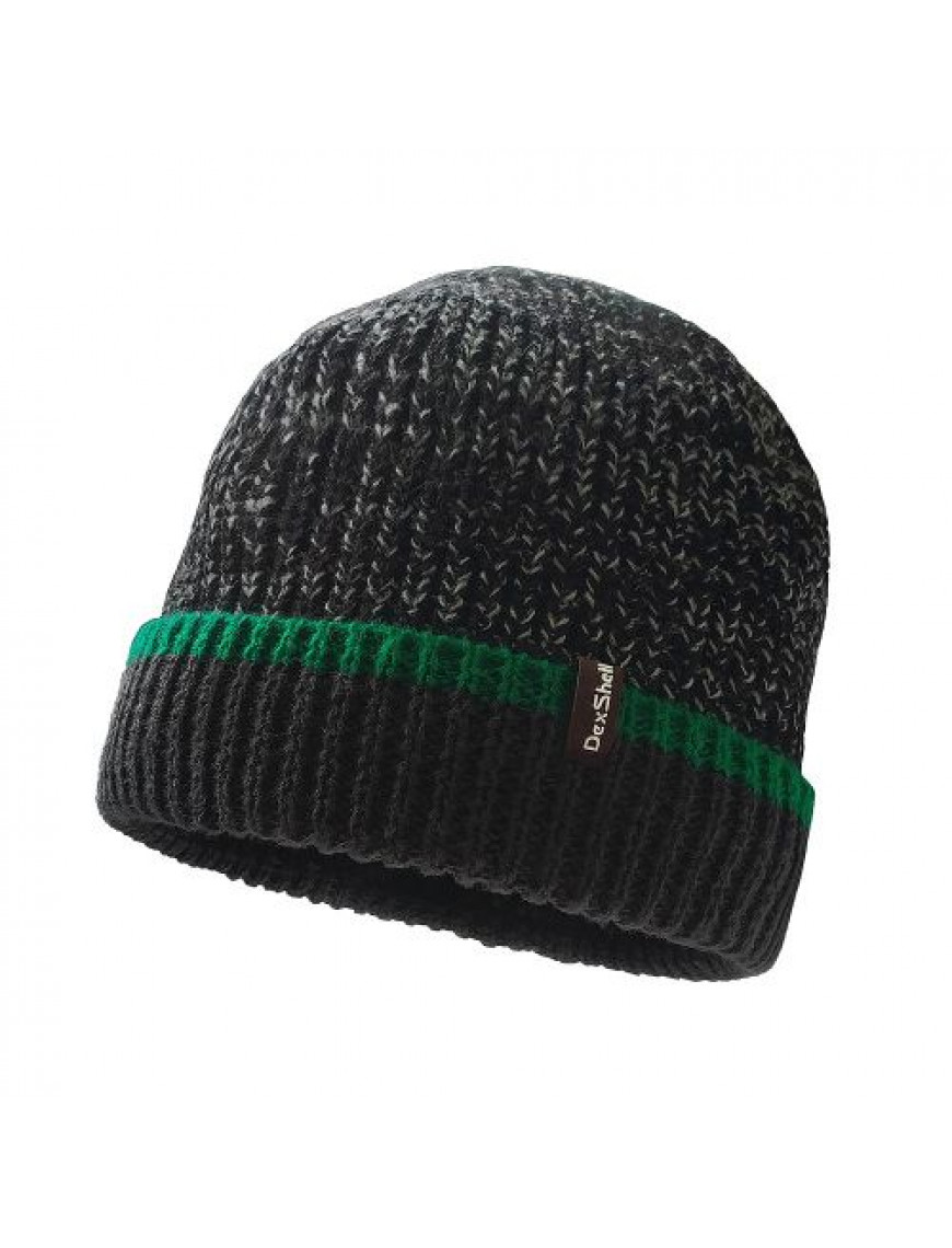 Шапка DexShell Cuffed Beanie, чорна з зеленою смугою