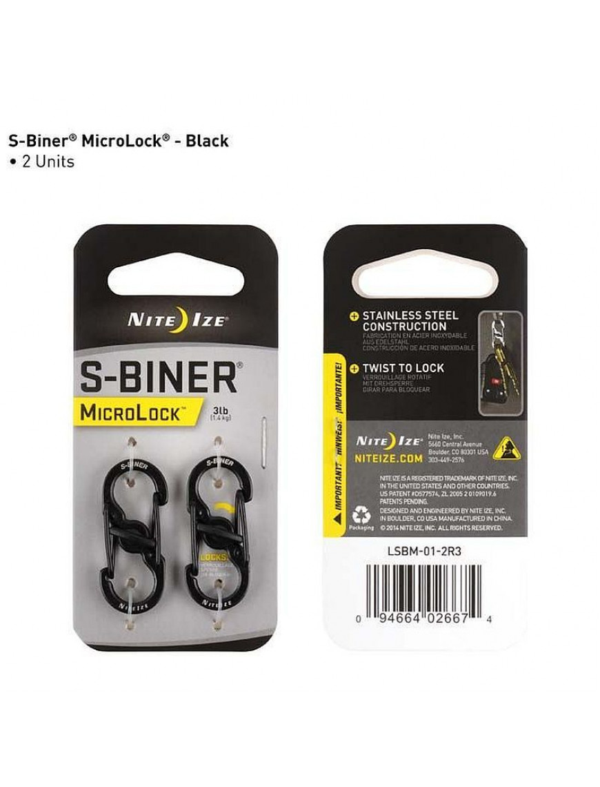 Карабін Nite Ize S-Biner MicroLock, сталь, чорний (2шт)