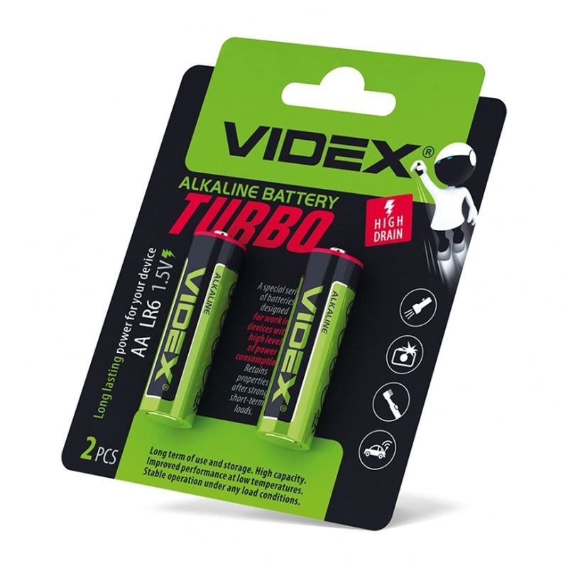 Батарейки Videx AA LR6, Turbo (2шт), лужні